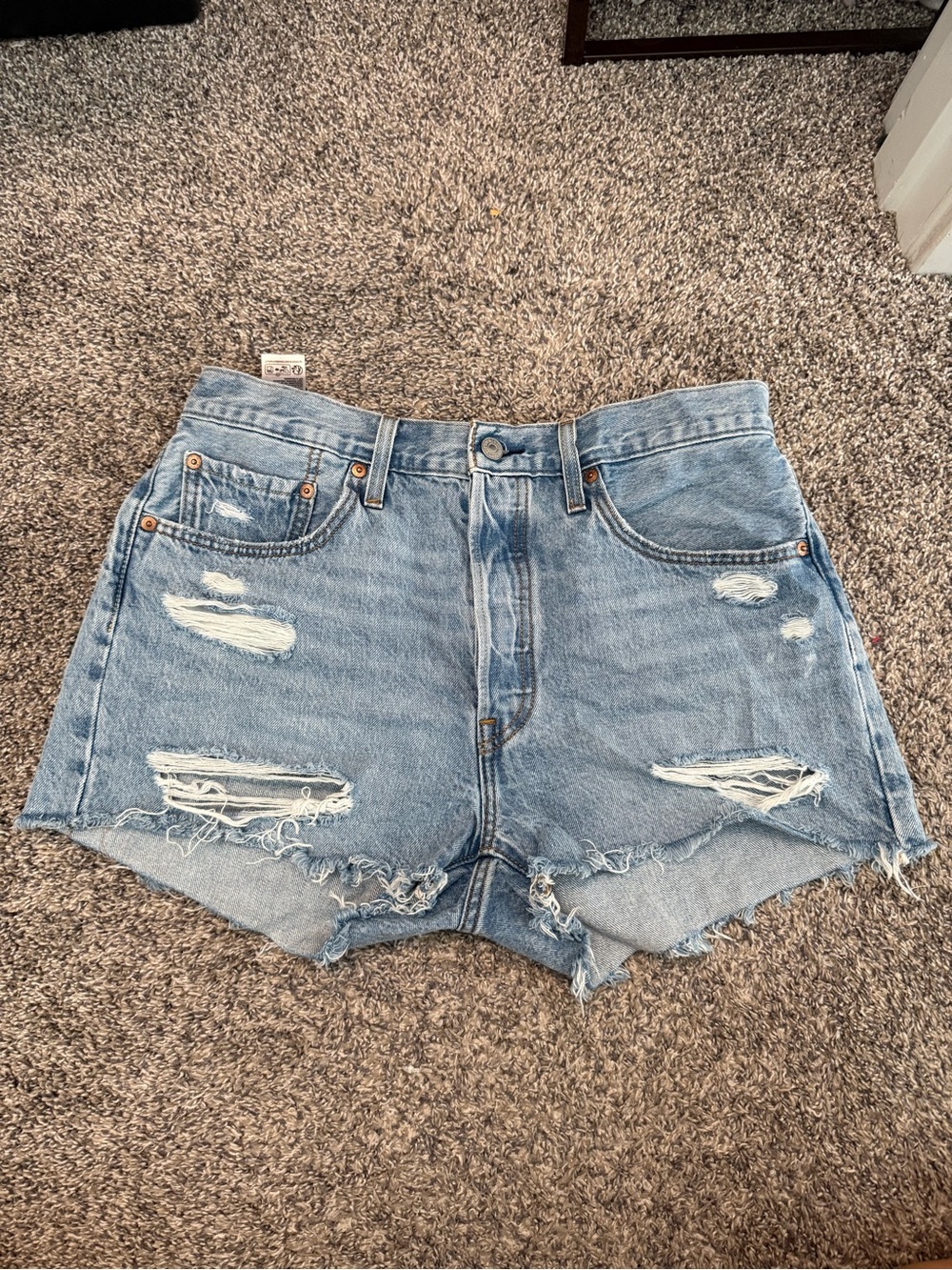 Levi's Light Blue Distressed Jean Shorts - Picture 2 of 4